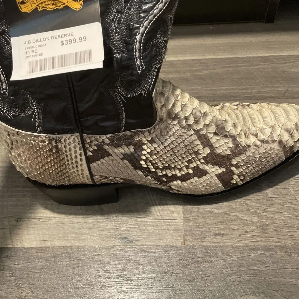 J.B. Dillon Reserve High Noon Natural Python Cowboy Boots Black Men's 11 EE NWT